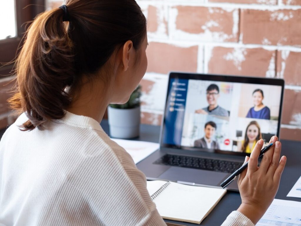 Young businesswoman work at home and virtual video conference meeting