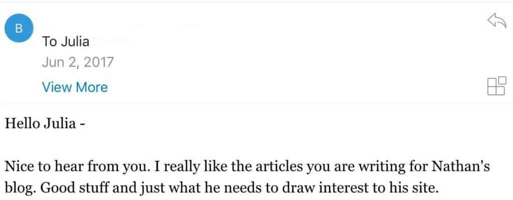 Julia pivoted from proofreading to writing for a great reason