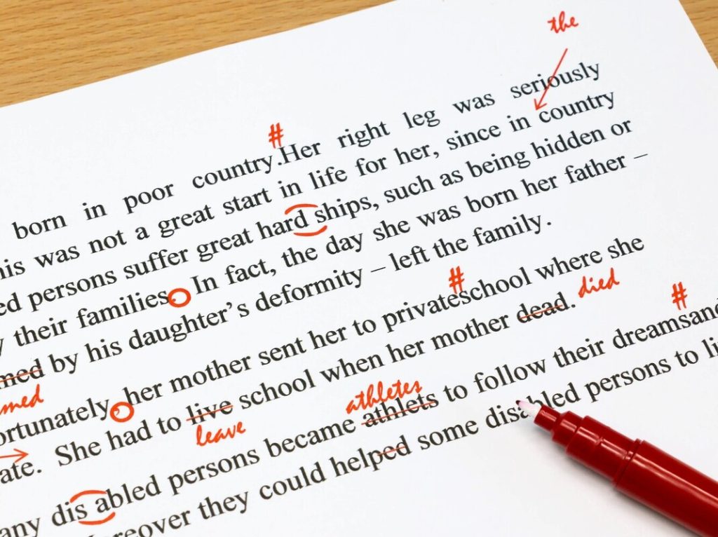 proofreading sheet on table
